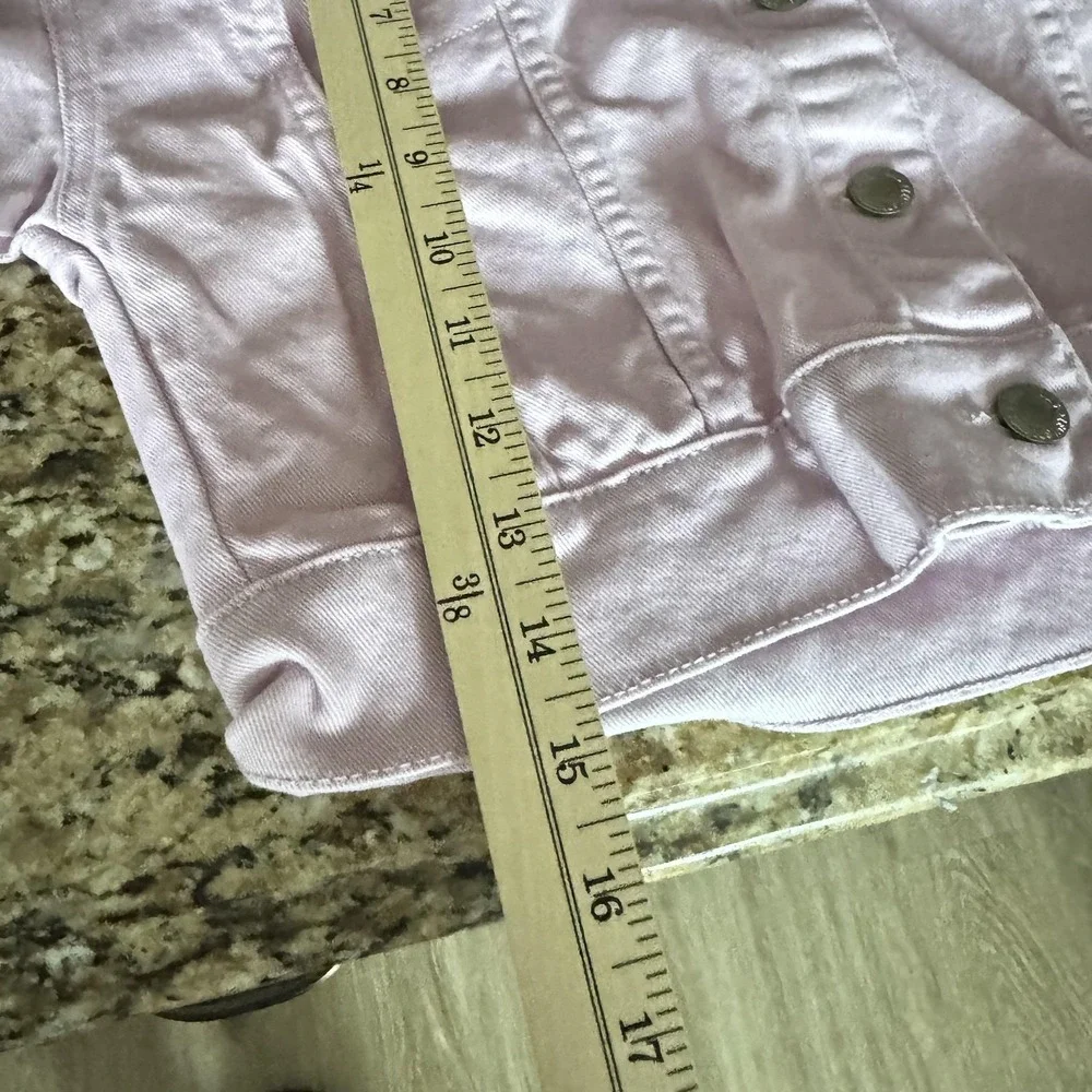 Levis‎ Jacket Girls Medium 10 12 Pink Cropped Denim Puff Sleeve Button Up